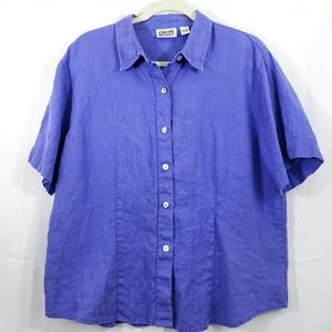 Chico's Design periwinkle 100% Linen Button-down Short Sleeve Shirt Size XL 16